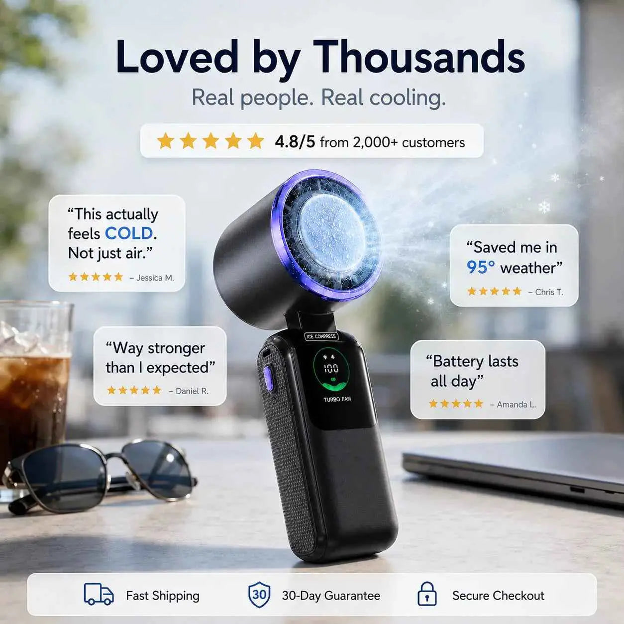 FrostWave™ Turbo Fan | Ice Cooling Portable Handheld Fan | FrostWave Fan
