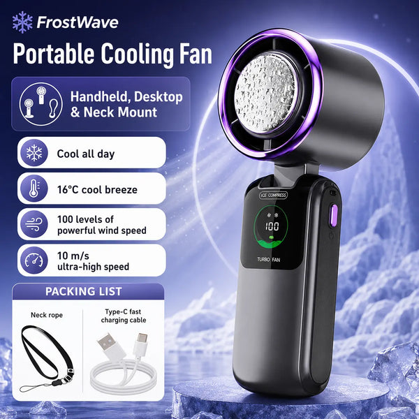 FrostWave™ Turbo Fan | Ice Cooling Portable Handheld Fan
