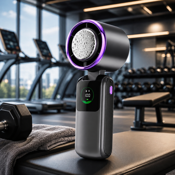 Person using FrostWave Turbo Fan at the gym between sets