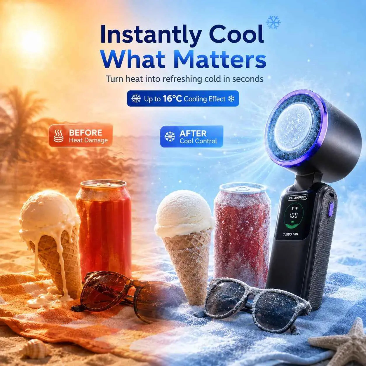 FrostWave™ Turbo Fan | Ice Cooling Portable Handheld Fan | FrostWave Fan