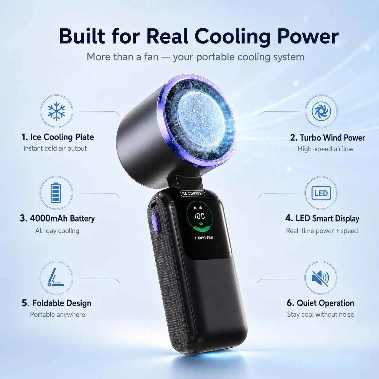 FrostWave™ Turbo Fan | Ice Cooling Portable Handheld Fan